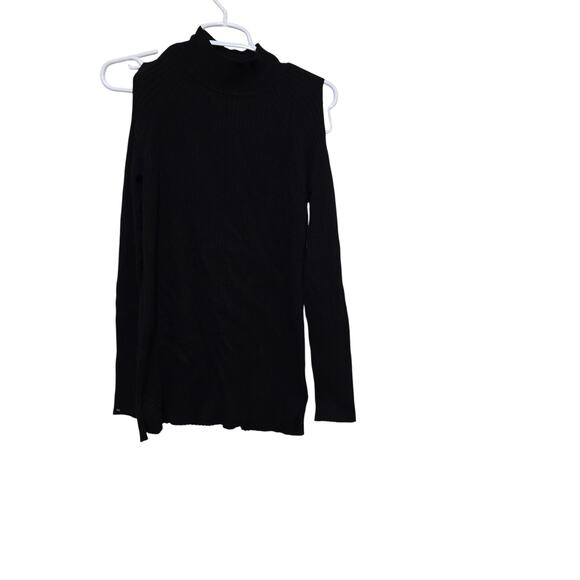 Chico’s Black Ribbed Cold Shoulder Mock Neck Sweater Size 0 - Picture 1 of 7